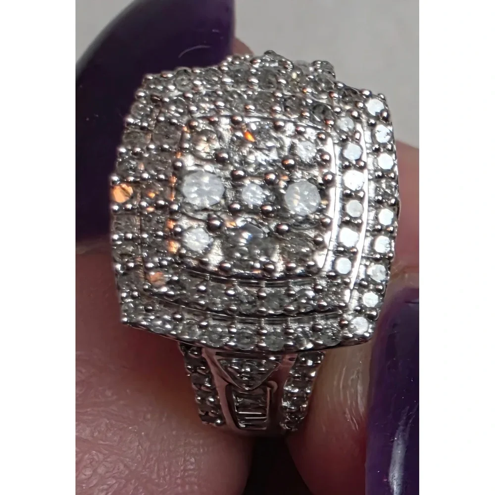 Cushion Cut 1.00 ct Natural Diamond Sterling Silver Designer Ring 356691 Sz 7